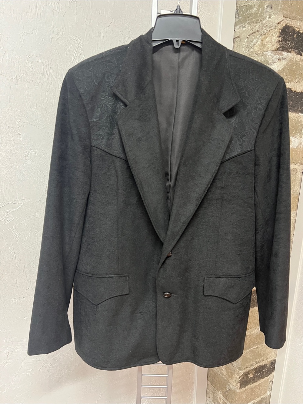 Vintage Pioneer Wear Black Faux Suede Western Sport Coat Jacket Size 42